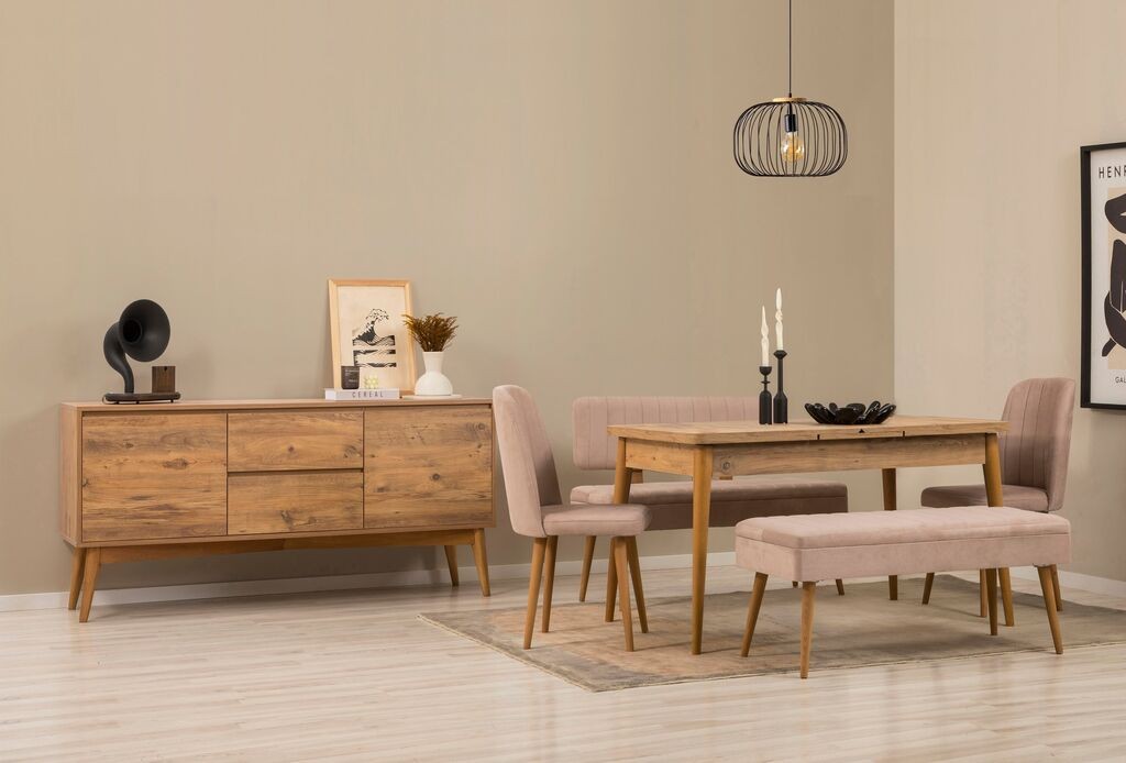 Трпезариски сет Hanah Home Vina Bench 04 1005, 6 дела, крем боја