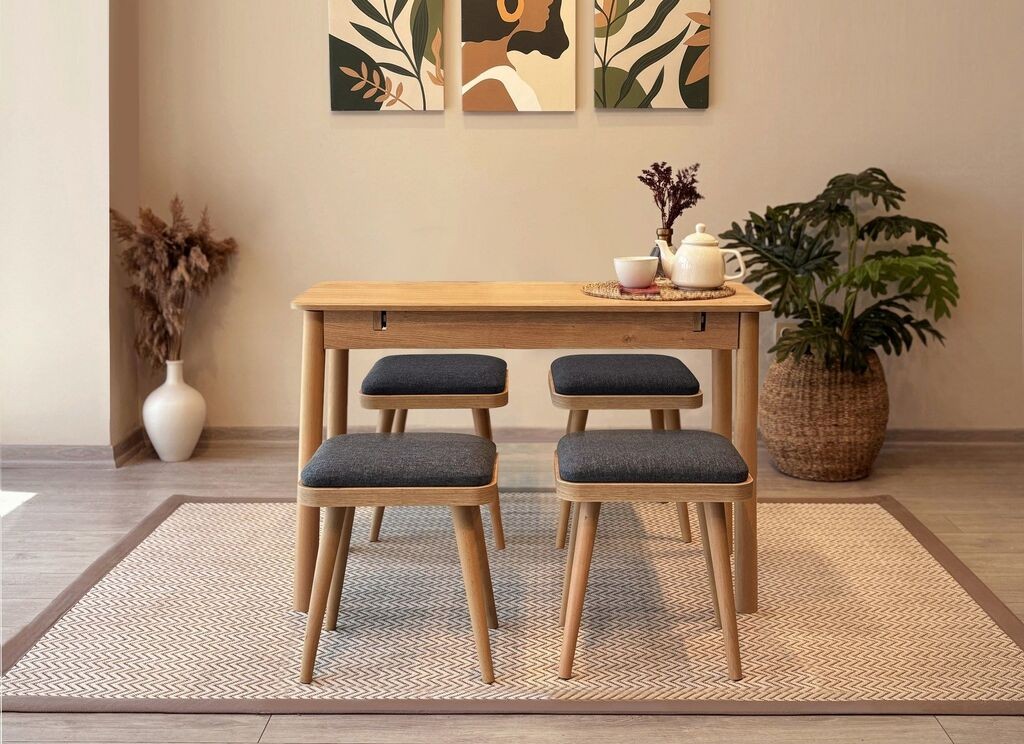 Hanah Home Комплет трпезариска маса и 4 трпезариски столчиња Vina Mini 05 1053, црна