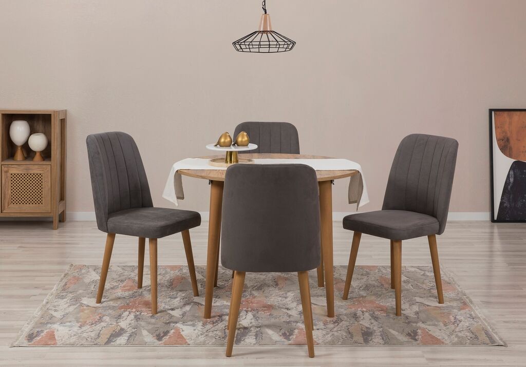 Hanah Home Комплет трпезариска маса и 4 трпезариски столчиња Vina 1501, темно сива