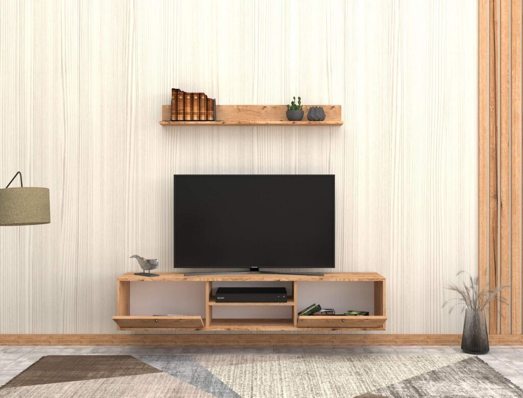 Hanah Home Set TV шкаф и dzидна полица Zenith, дабова боја
