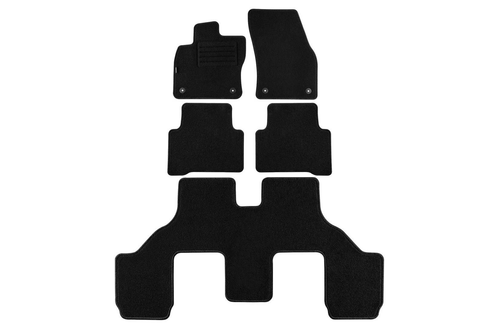 PETEX Платнени патосници за VW Touran по 2015 година, 7 места, 5 дела, црни, материјал Rex, захват B01Е4