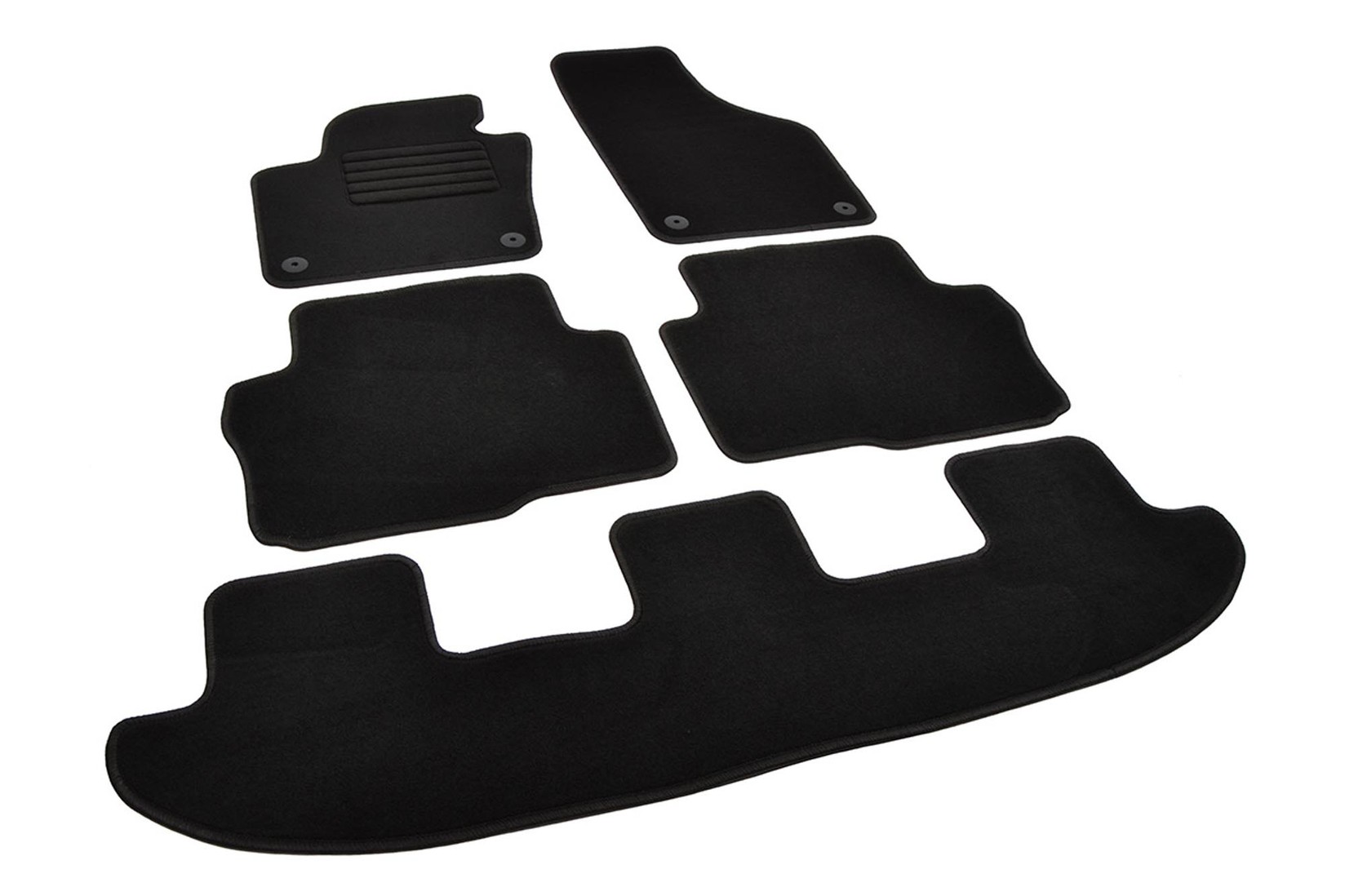 RIGUM Платнени патосници за Volkswagen Sharan, Seat Alhambra по 2010 година со 7 места, 5 дела, црни