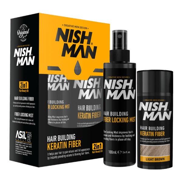 Nishman Фибер Влакна+Фиксатор Спреј за коса Hair Building Keratin Fiber + Locking Mist Light Brown