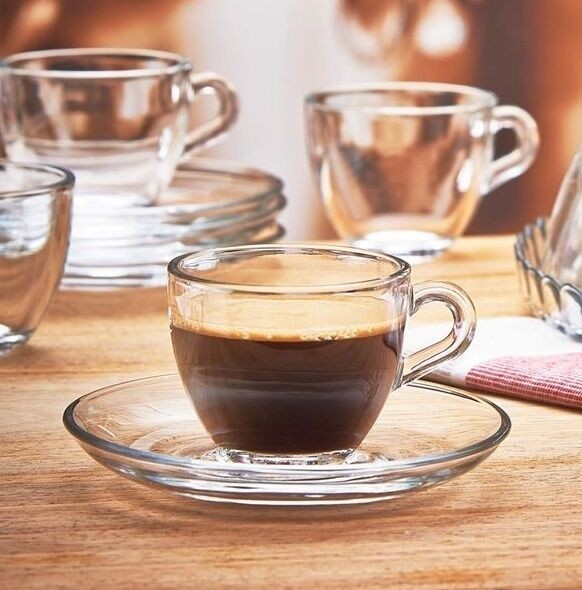 Pasabahce Сет од 6 чаши и 6 тацни