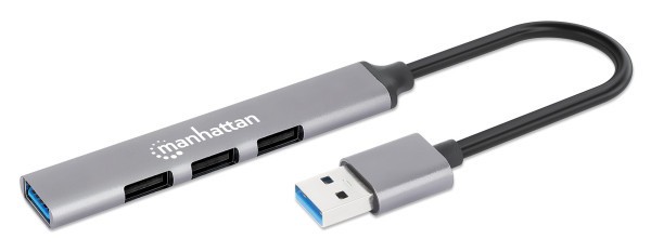 MANHATTAN USB HUB 168427, 4 порти, 3 x USB 2.0 480 Mbps, 1 x USB 3.0 5 Gbps, Сив