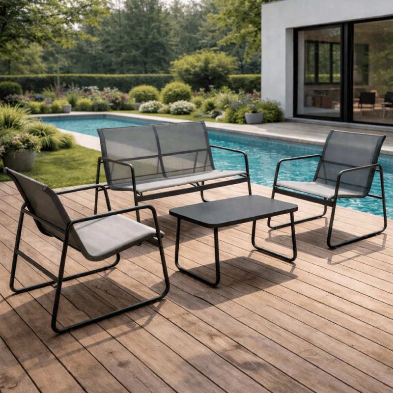 VERANO Lounge сет TX-F005 - фотелја + двосед + клуб маса (83×44.5×41 cm)