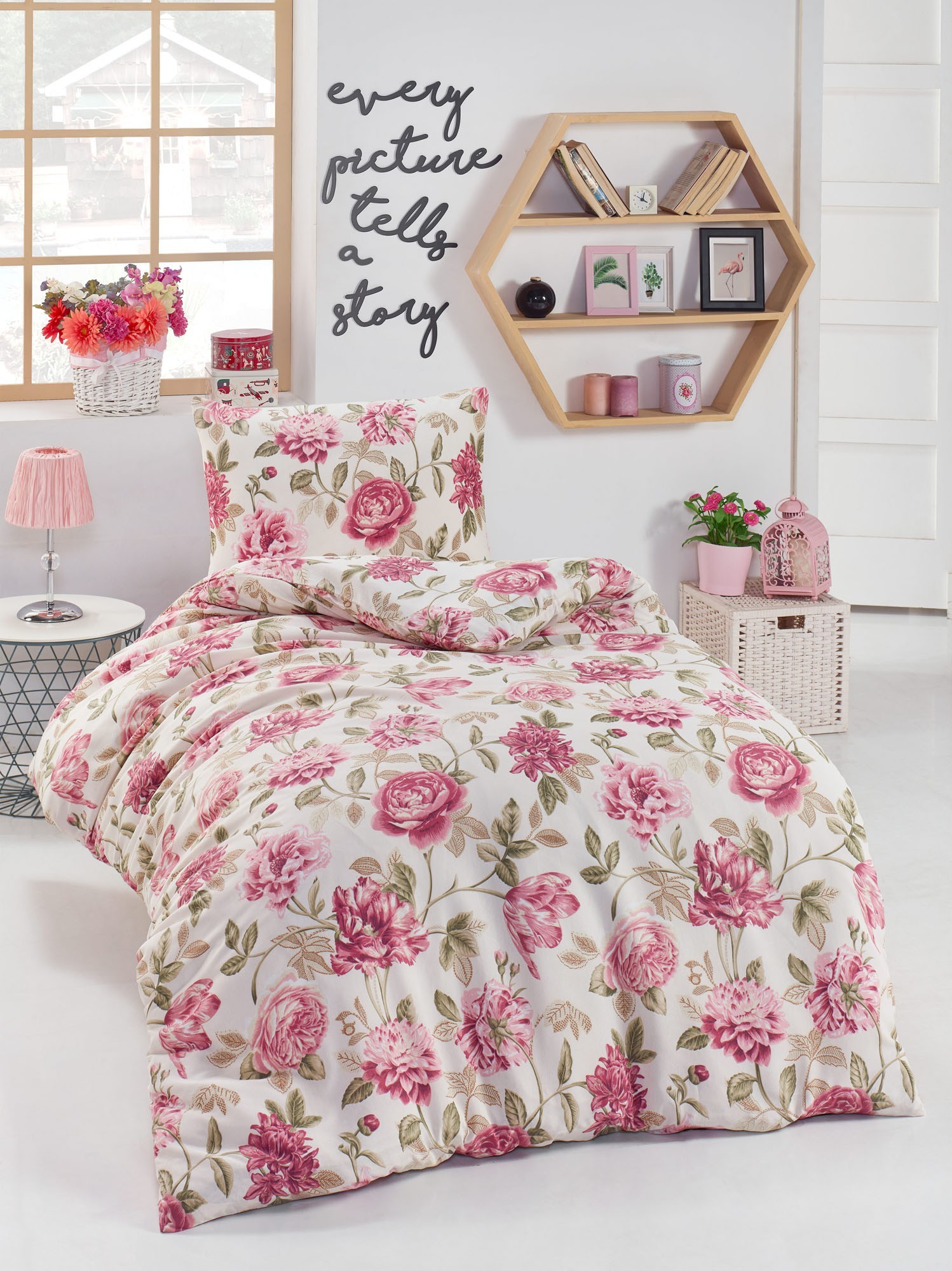 Комплет за нега на единечна постелнина L'essentiel Maison, 140x200 см, розова