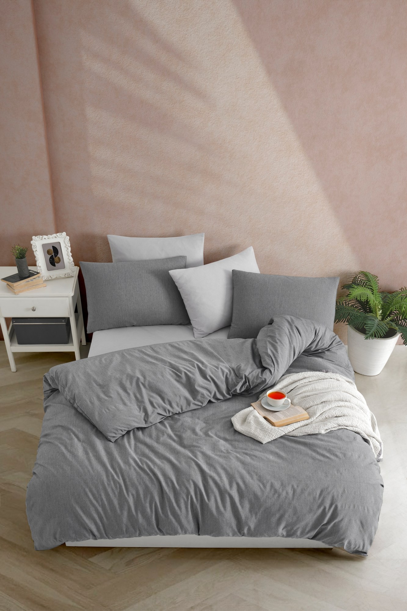 Комплет постелнина L'essentiel Maison, обоена со преѓа, 160x220 см, сива