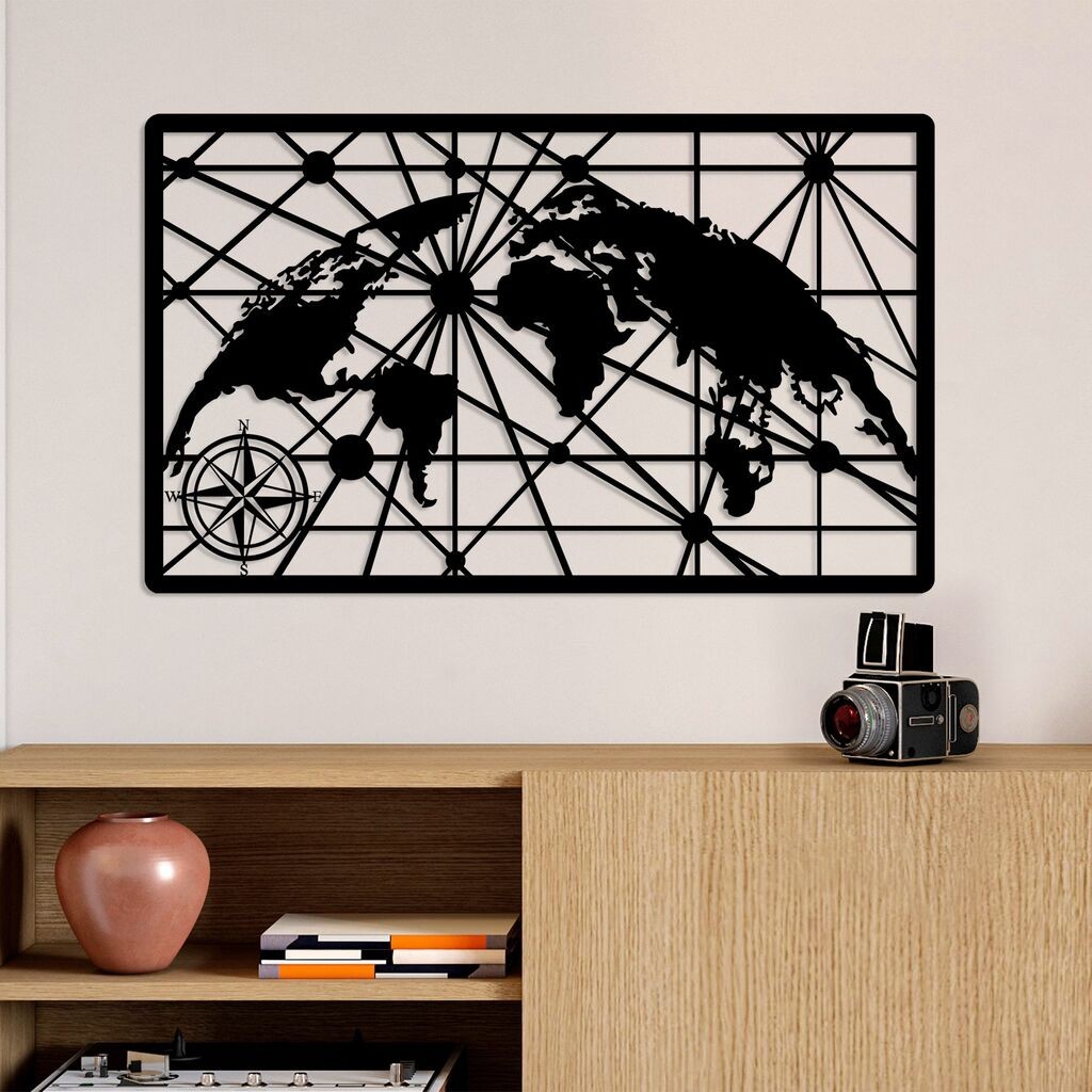 Wallity dzидна декорација Светска мапа 8-S, 40 x 66 см, црна