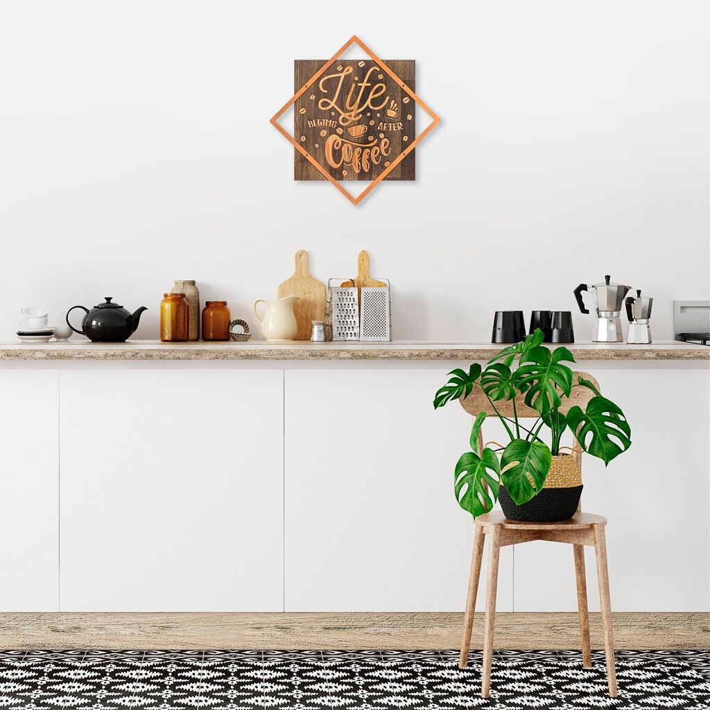 Wallity dzидна декорација Животот почнува по кафето, 54 x 54 см, бакарни бои