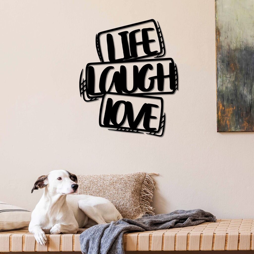 Wallity декорација за dzид Life Laugh Love, 40 x 47 см, црна