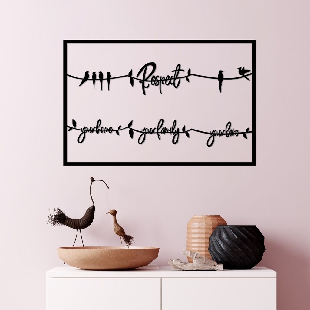 Wallity декорација за dzид Почитувајте го вашиот дом Вашето семејство Вашата љубов 2, 75 x 45 см, црна