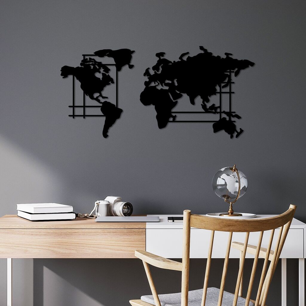 Wallity dzидна декорација Светска мапа - M, 70 x 33 см, црна