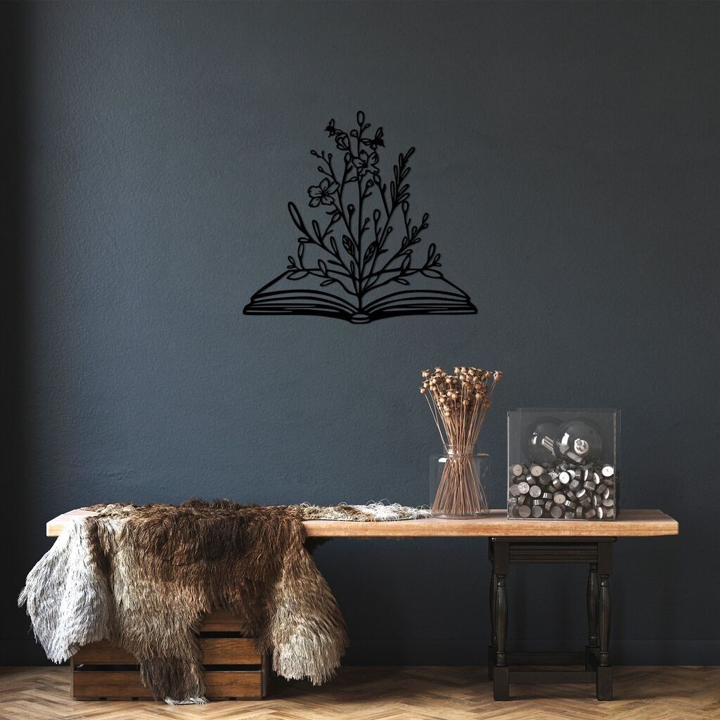 Wallity декорација за dzид Цвеќе во книга, 64 x 70 см, црна