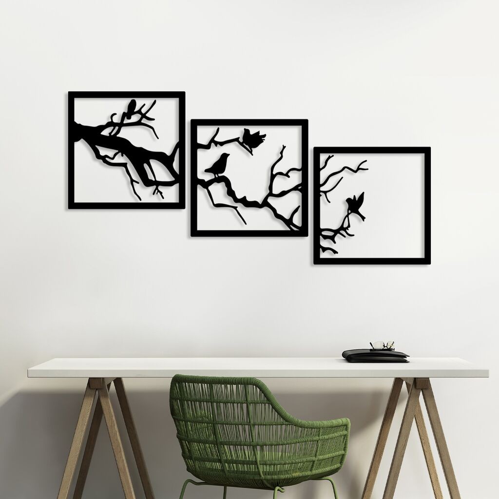 Wallity декорација за dzид Bough Trio B, 45x45 см, црна