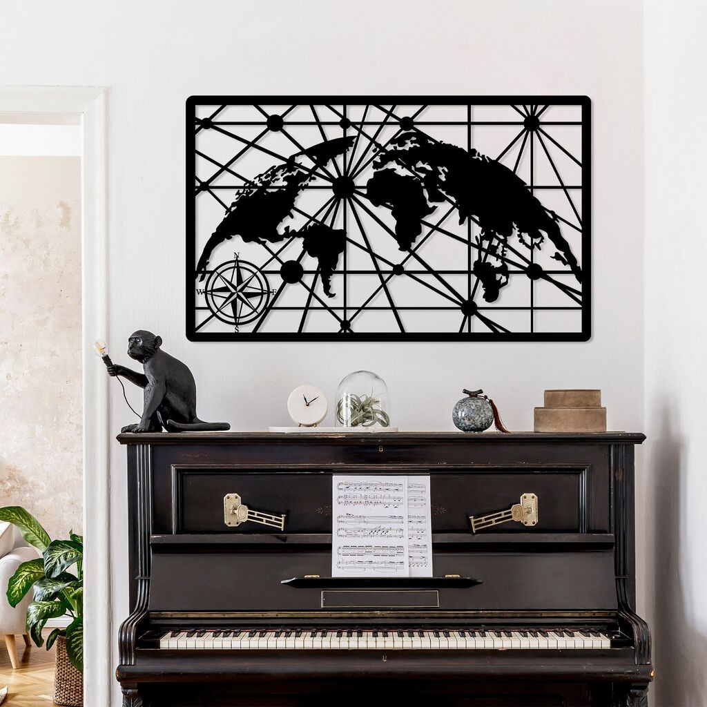 Wallity dzидна декорација Светска мапа 8-L, 60 x 100 cm, црна