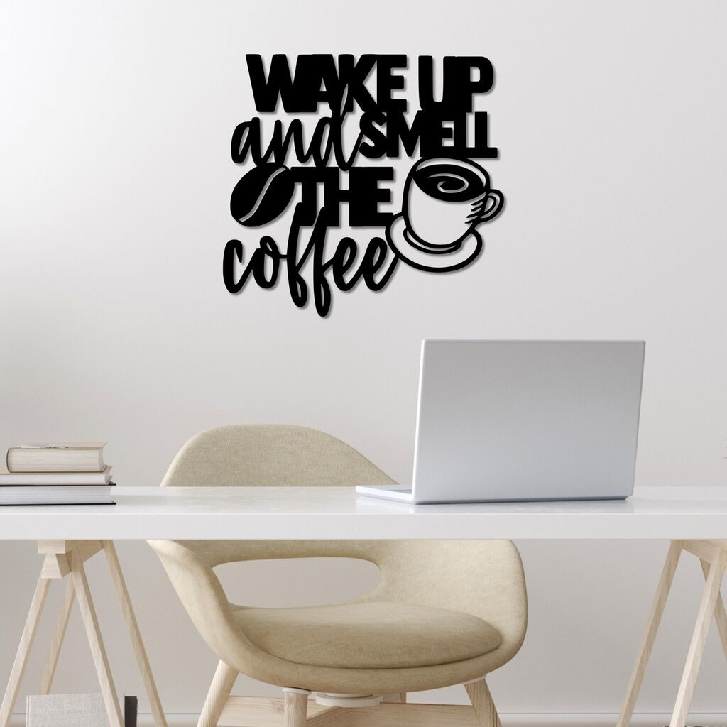 Wallity декорација за dzид „Wake up Coffee", 52 x 48 см, црна