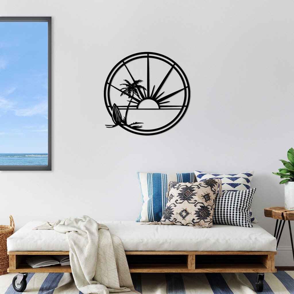 Wallity декорација за dzид Морски песок Сонце Сурфање - 466, 69 x 67 см, црна