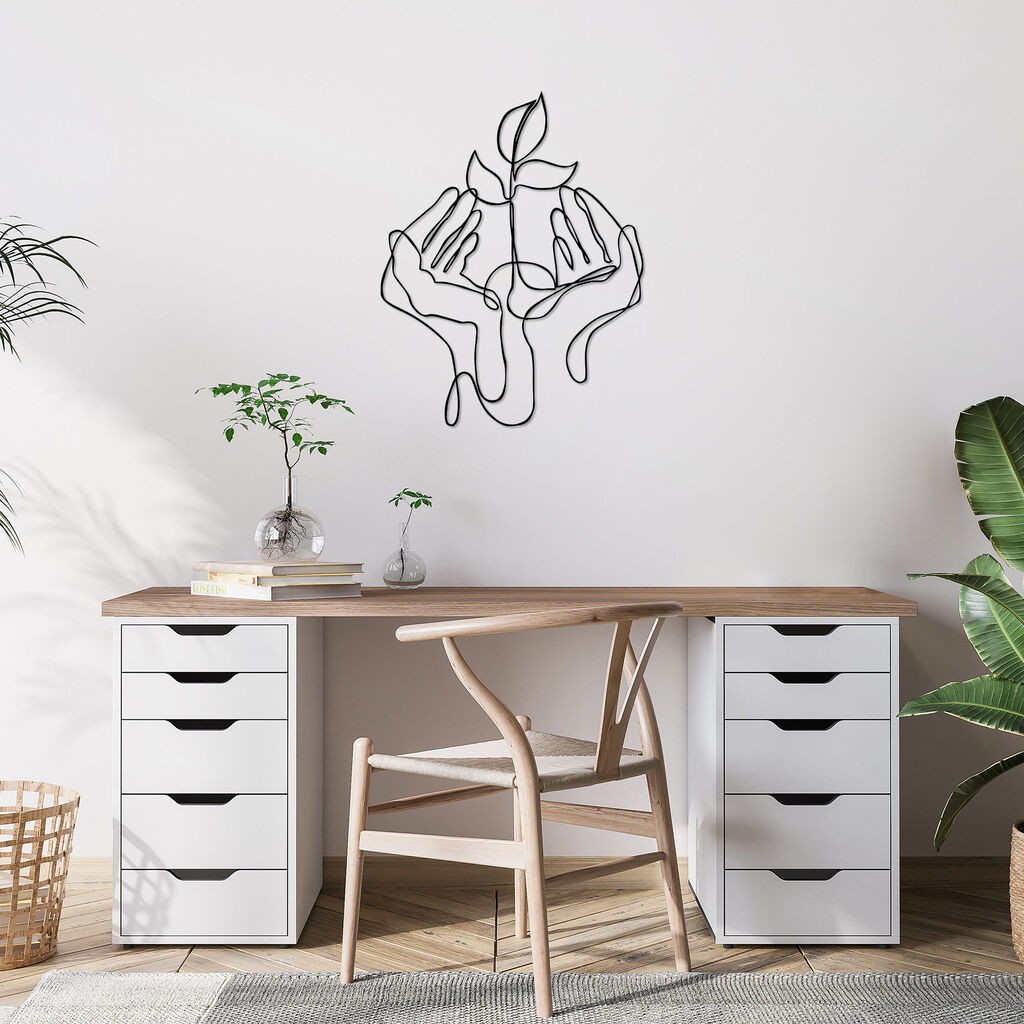 Wallity декорација за dzид Sprout Greening во мојата дланка, 53 x 68 см, црна