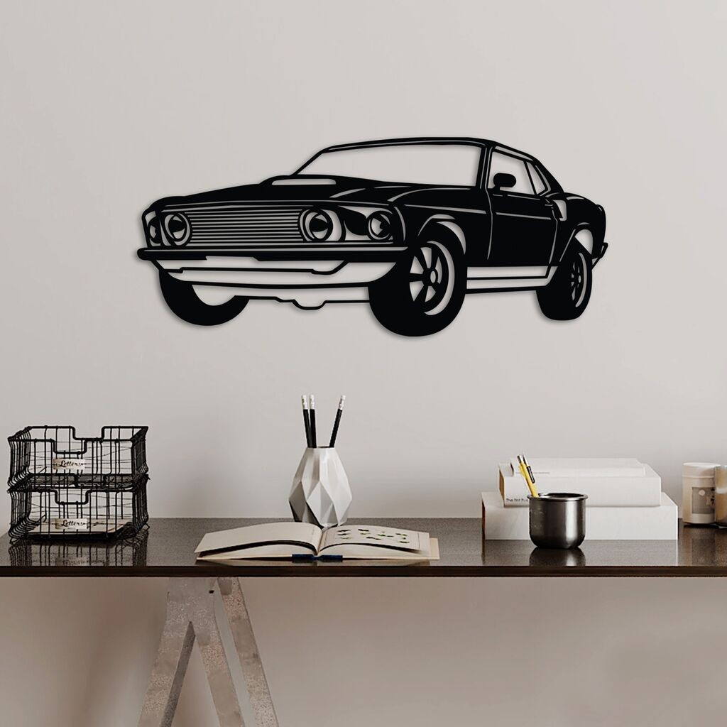 Wallity декорација за dzид FORD Mustang 1969 Fastback, 60 x 26 cm, црна