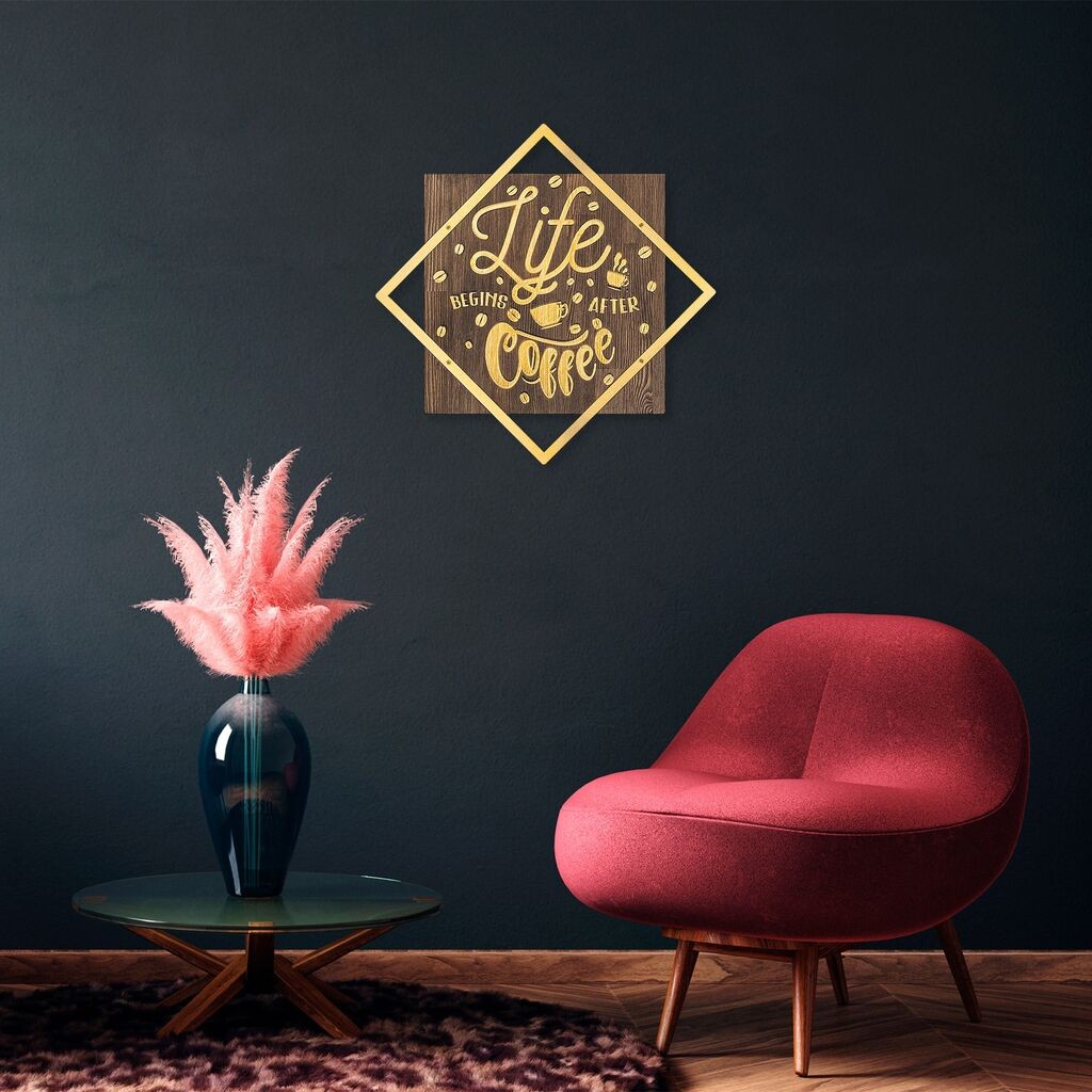 Wallity декорација за dzид Животот почнува по кафето, 54 x 54 см, златна боја