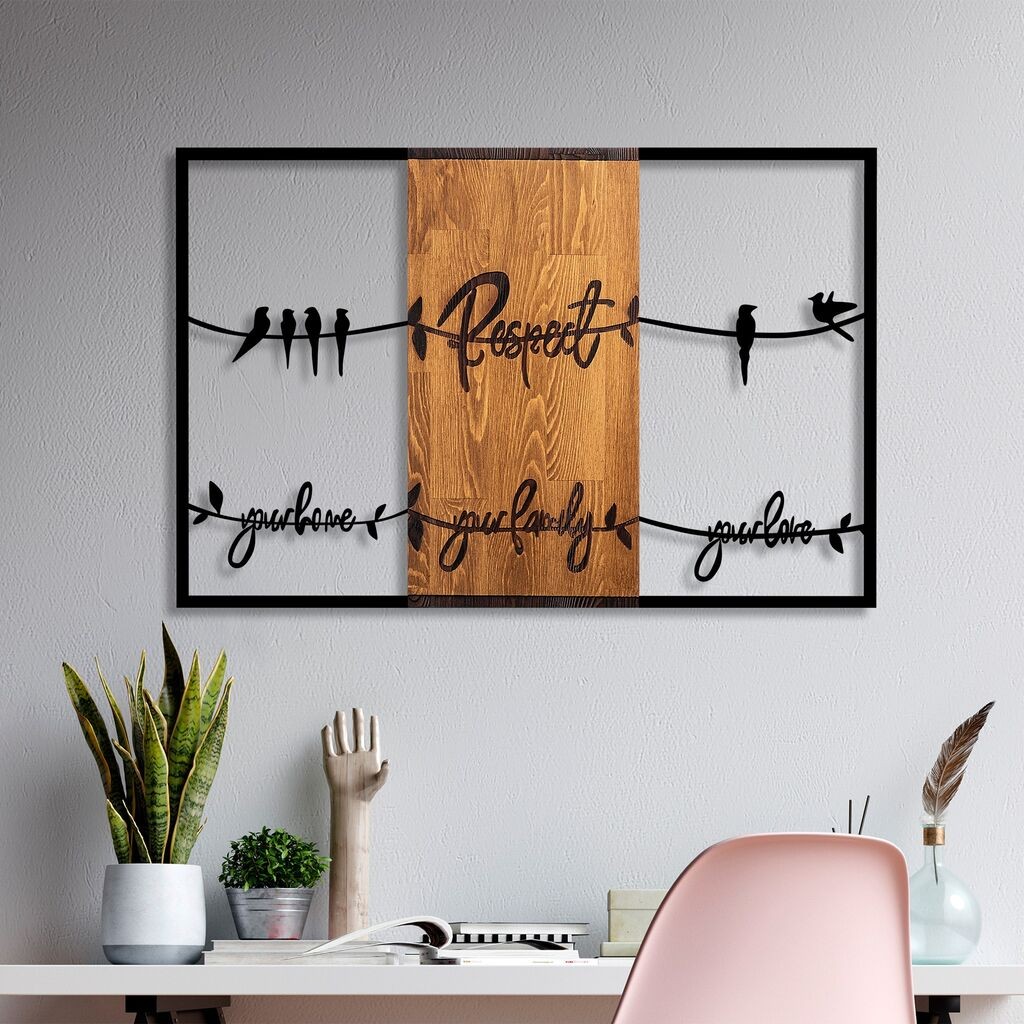 Wallity декорација за dzид Почитувајте го вашиот дом Вашето семејство Вашата љубов 1, 88 x 57 см, кафеава