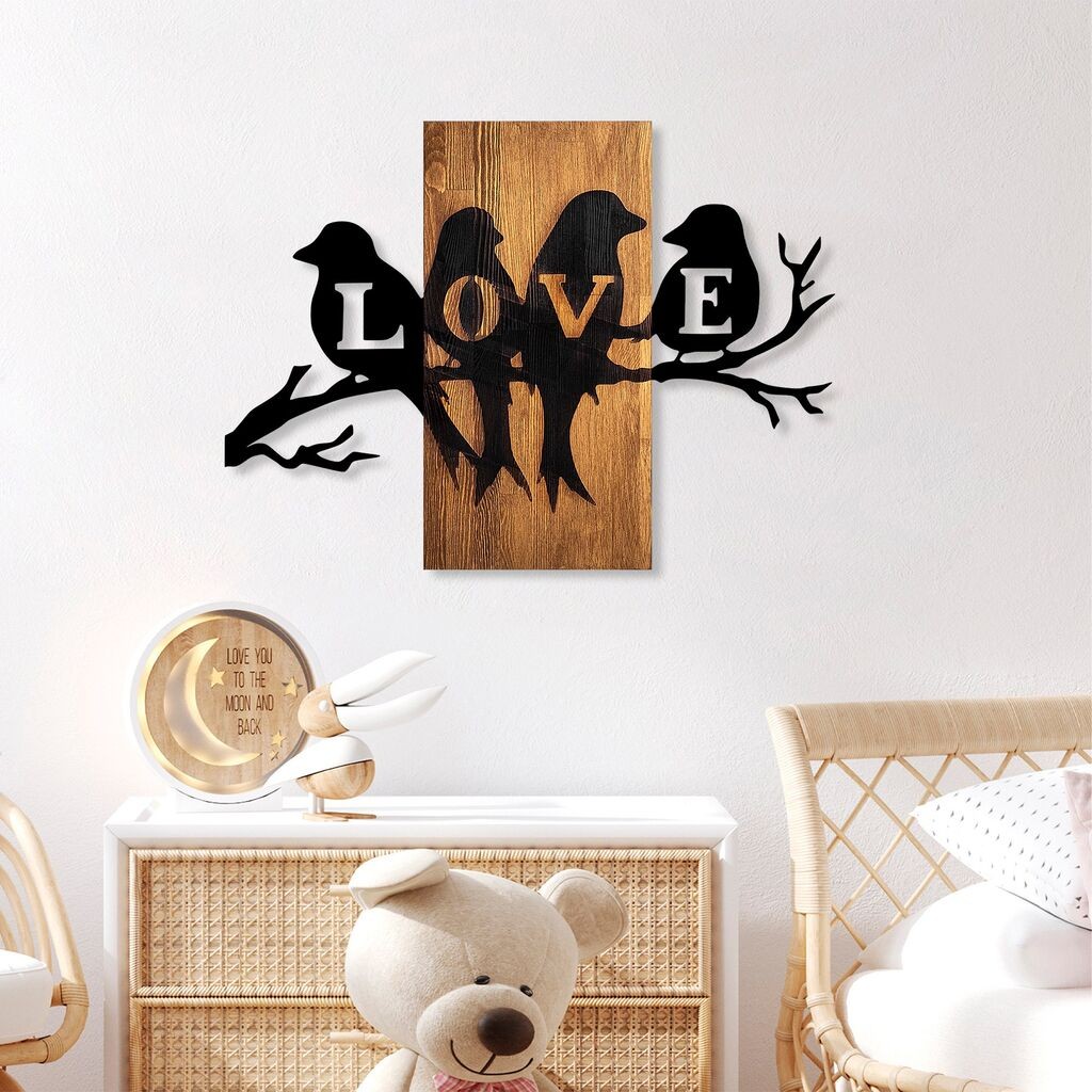 Wallity декорација за dzид „Љубовни птици", 57 x 75 см, кафеава
