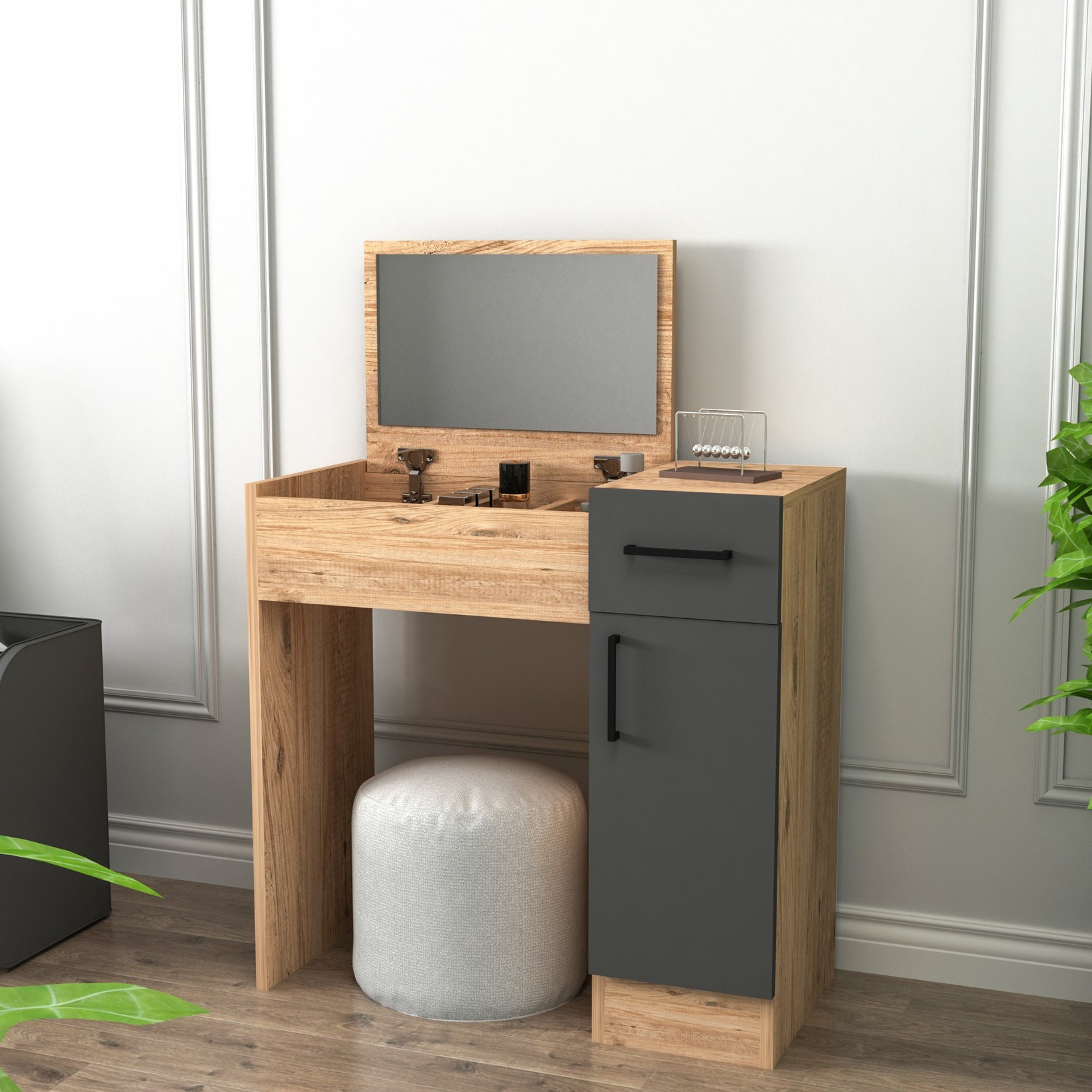 Маса за шминкање Hanah Home 108x77x37.3 см беж-антрацит