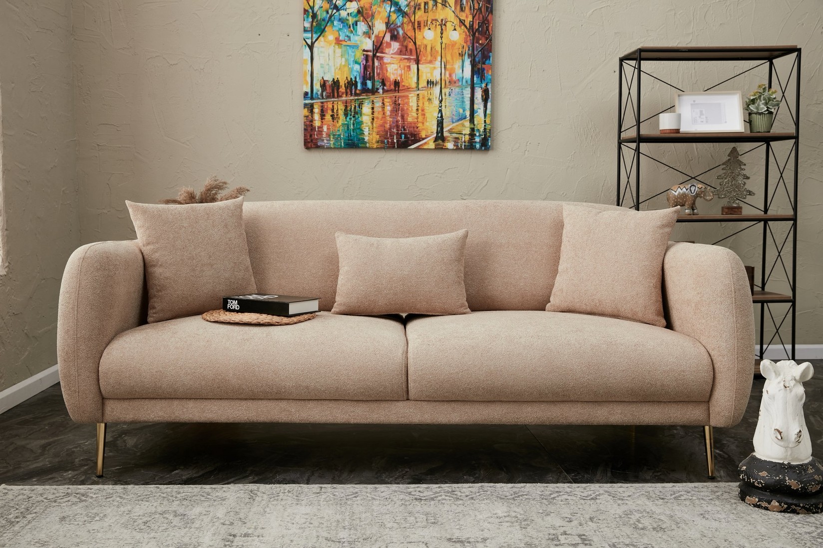 Софа Atelier del Sofa Simena 210x80x95cm Беж-Златна