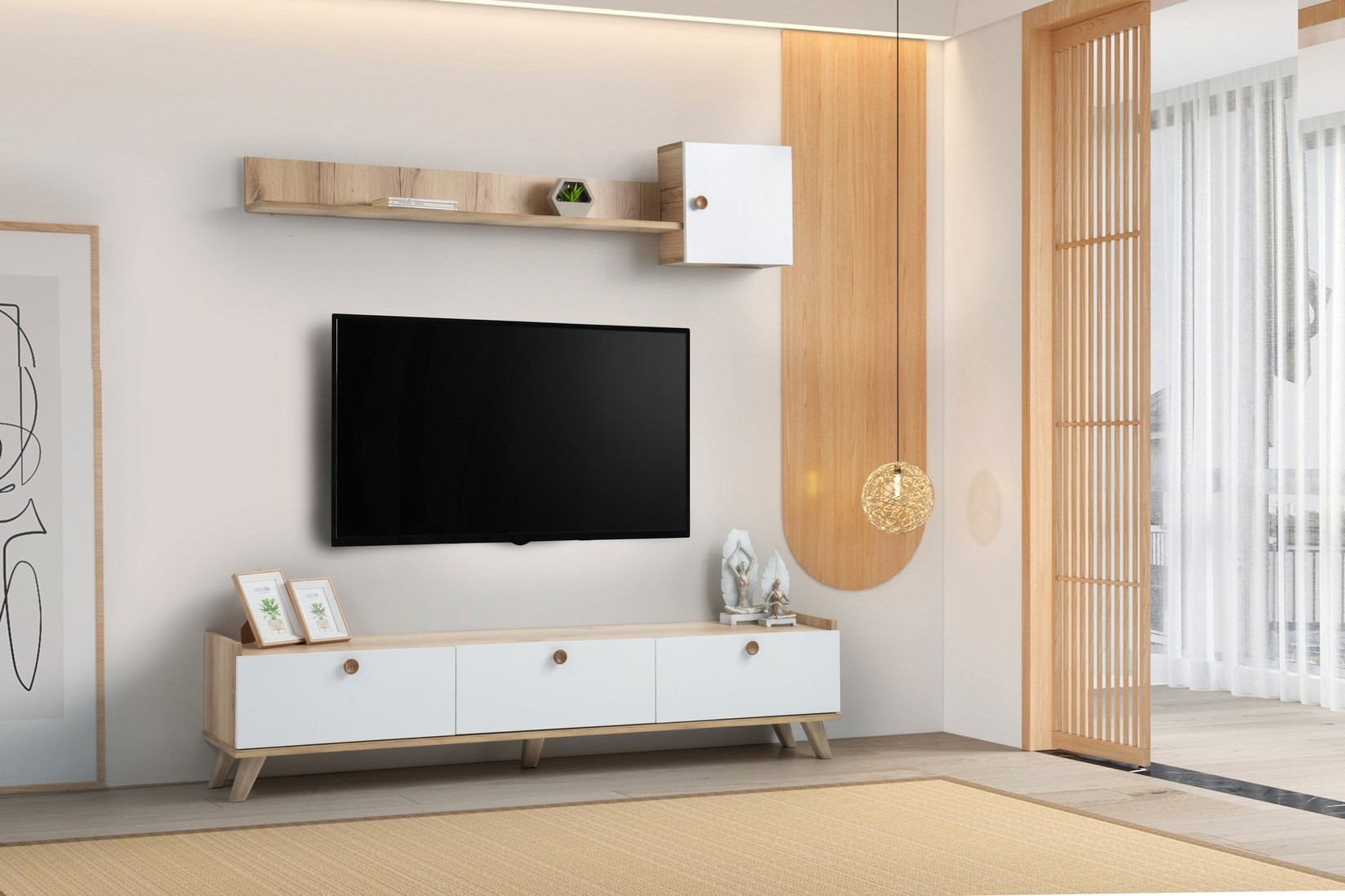 Комода за домашен телевизор Hanah Sumer E4020 даб-бела