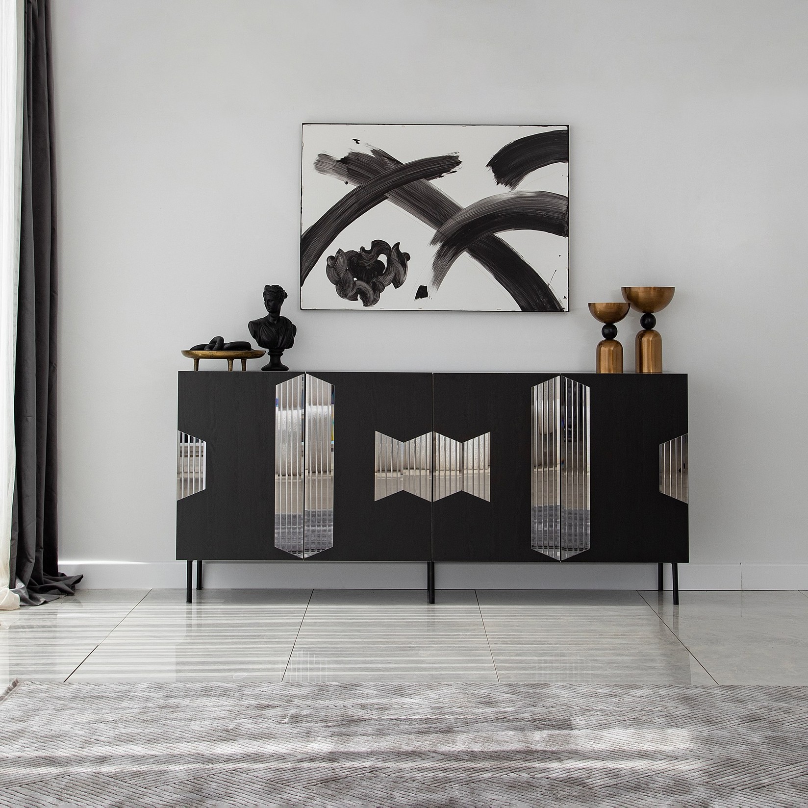 Комода Hanah Home Виена 180x80x40 см црно-сива