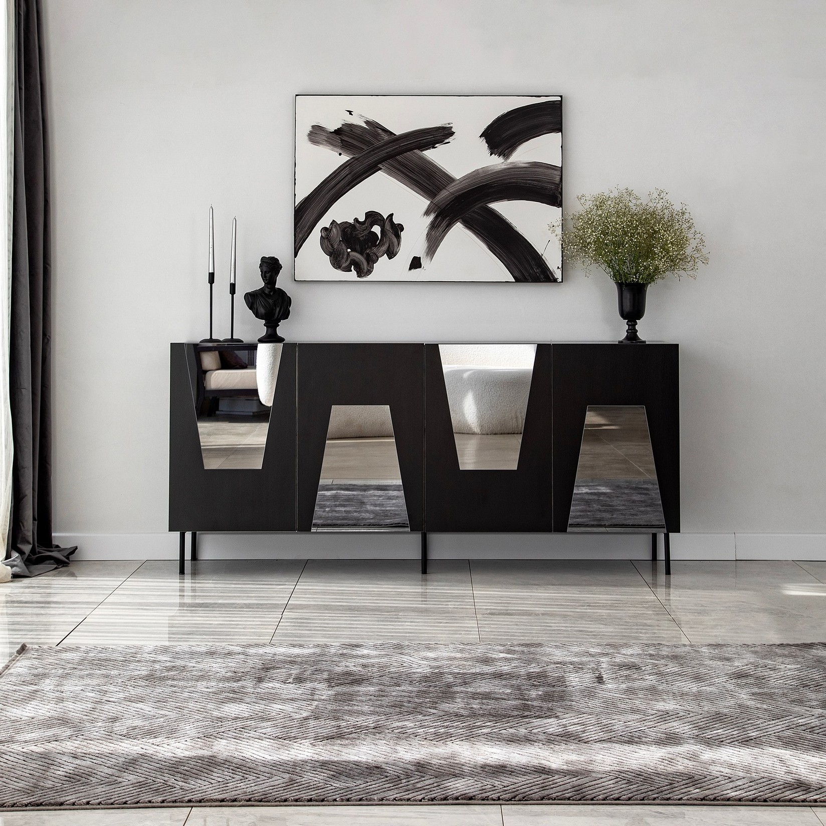 Комода Hanah Home Venice 180x80x40 см црно-сива