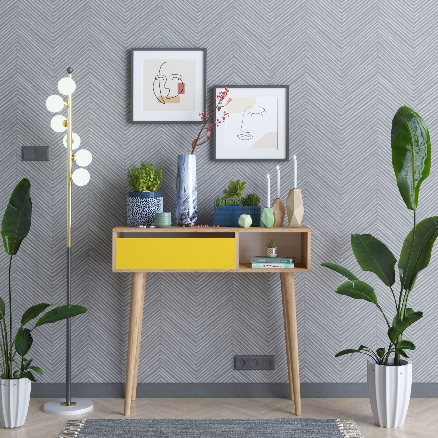 Полица Hanah Home 100x30x94 см дабова-жолта