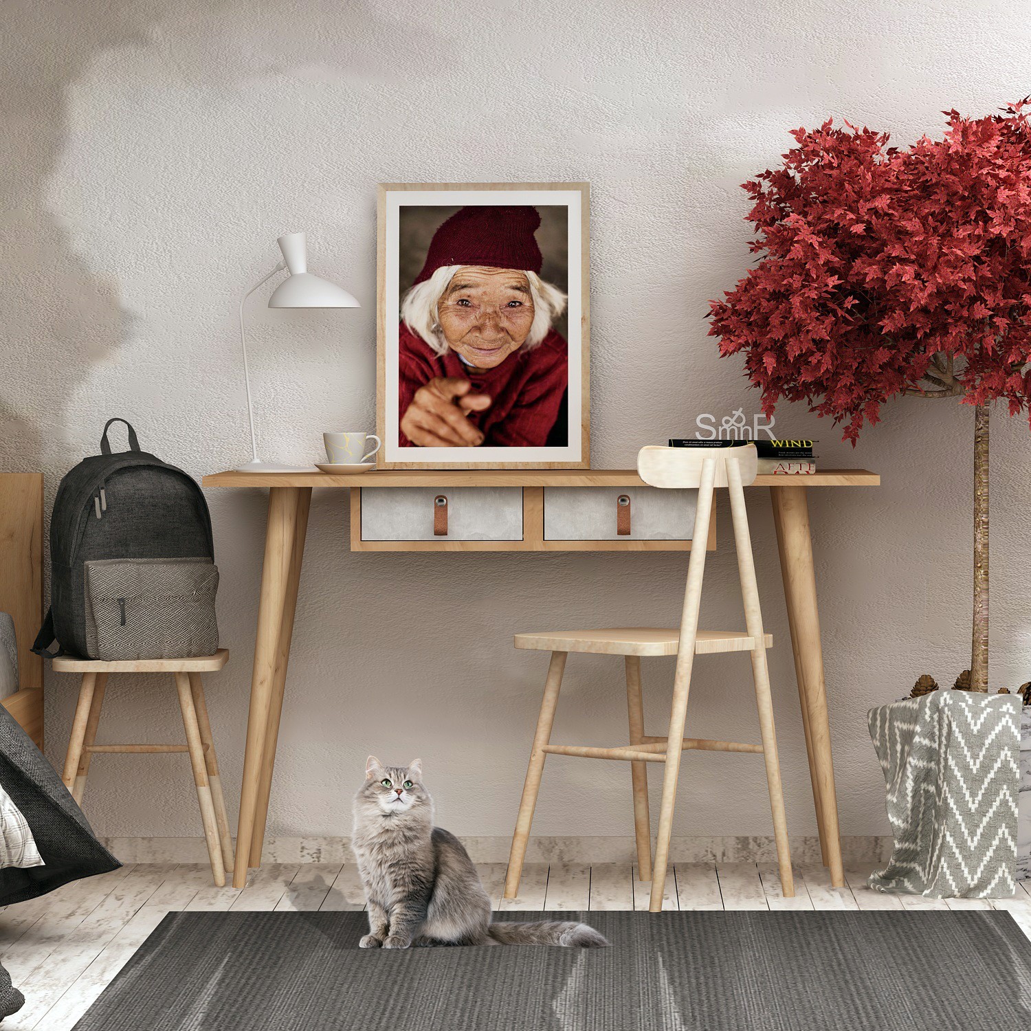 Биро Hanah Home 120x74x60 см дабово-бела