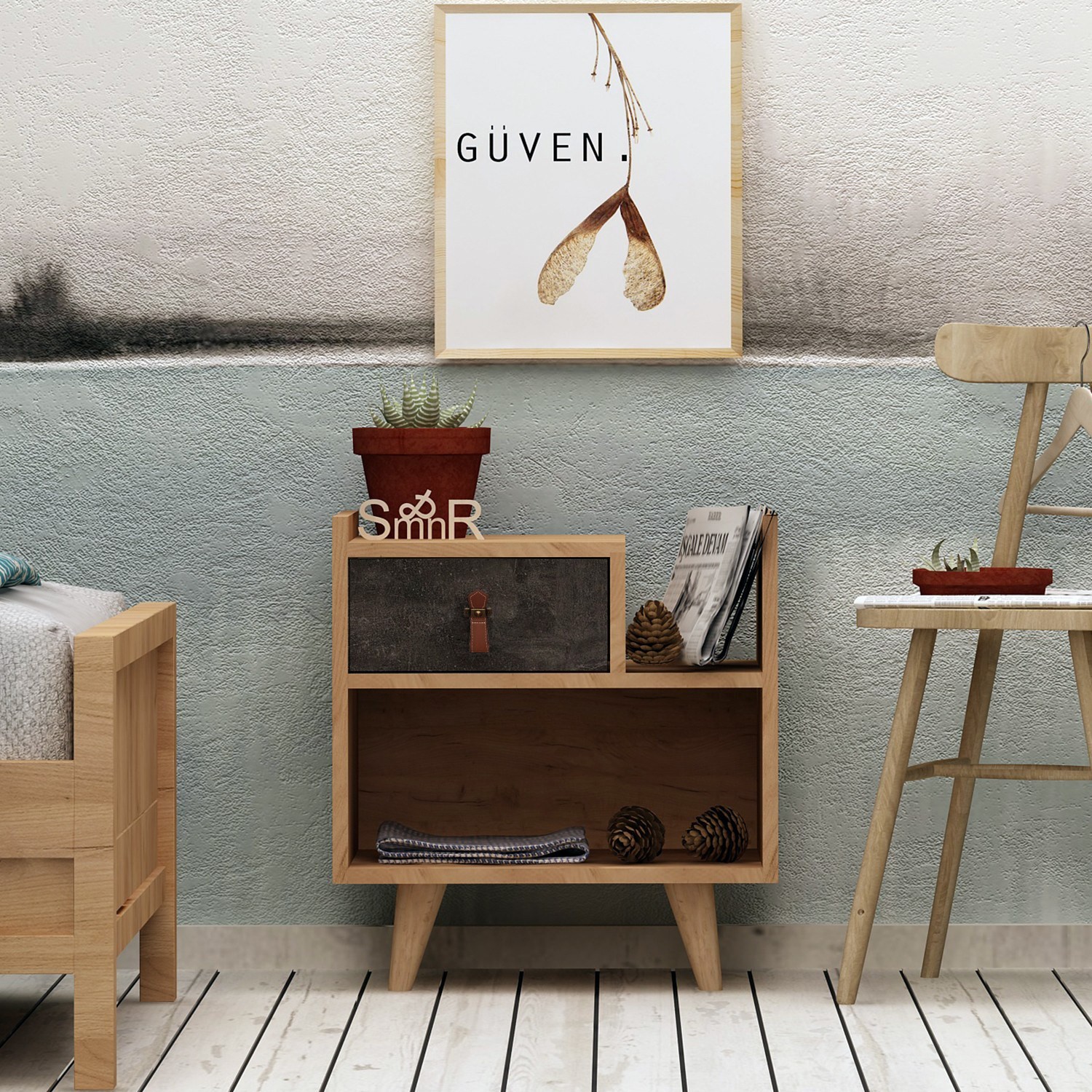 Ноќна масичка Hanah Home Polla 50x52x40cm даб-темно сива