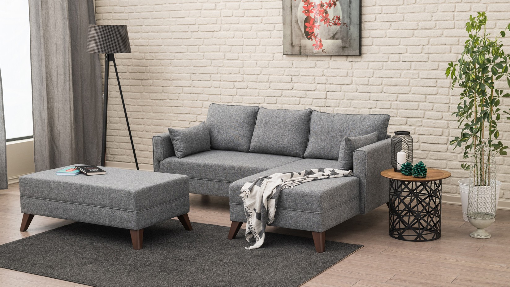 Аголна гарнитура Atelier del Sofa Bella 205x85x140cm сива