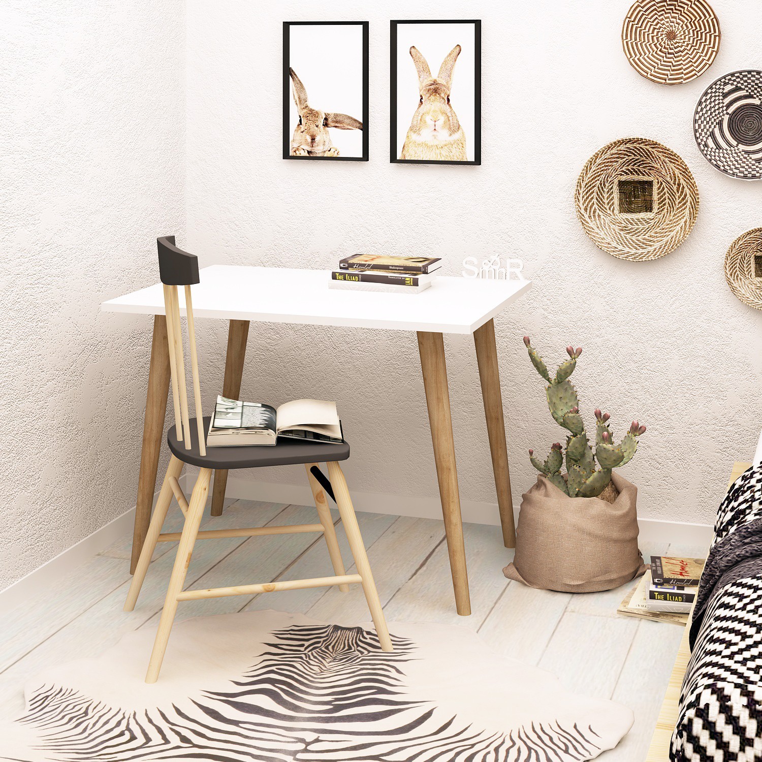 Работна маса Hanah Home 80x74x60 см бела