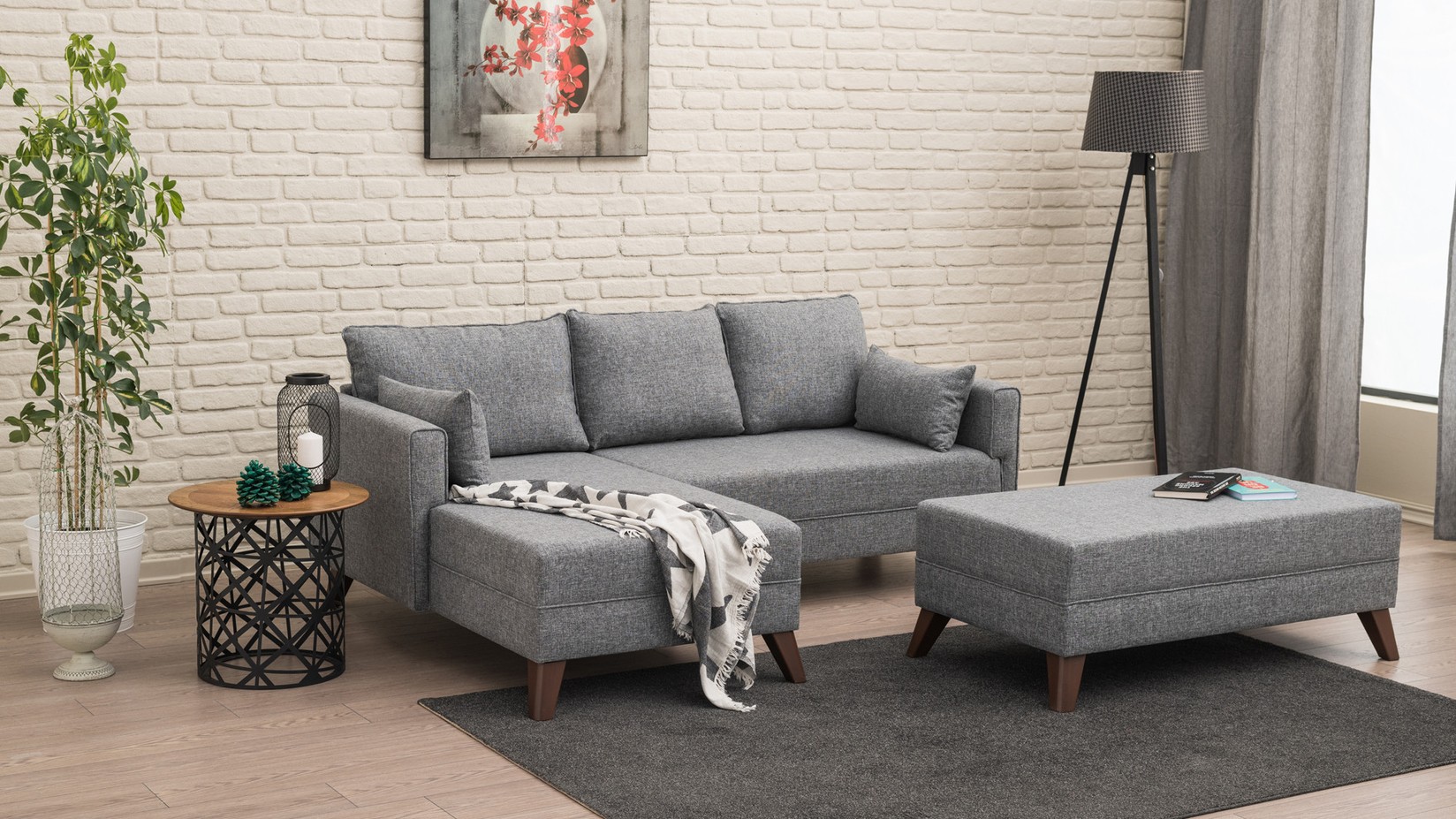 Atelier del Sofa Аголна гарнитура Bella 205x85x140cm сива