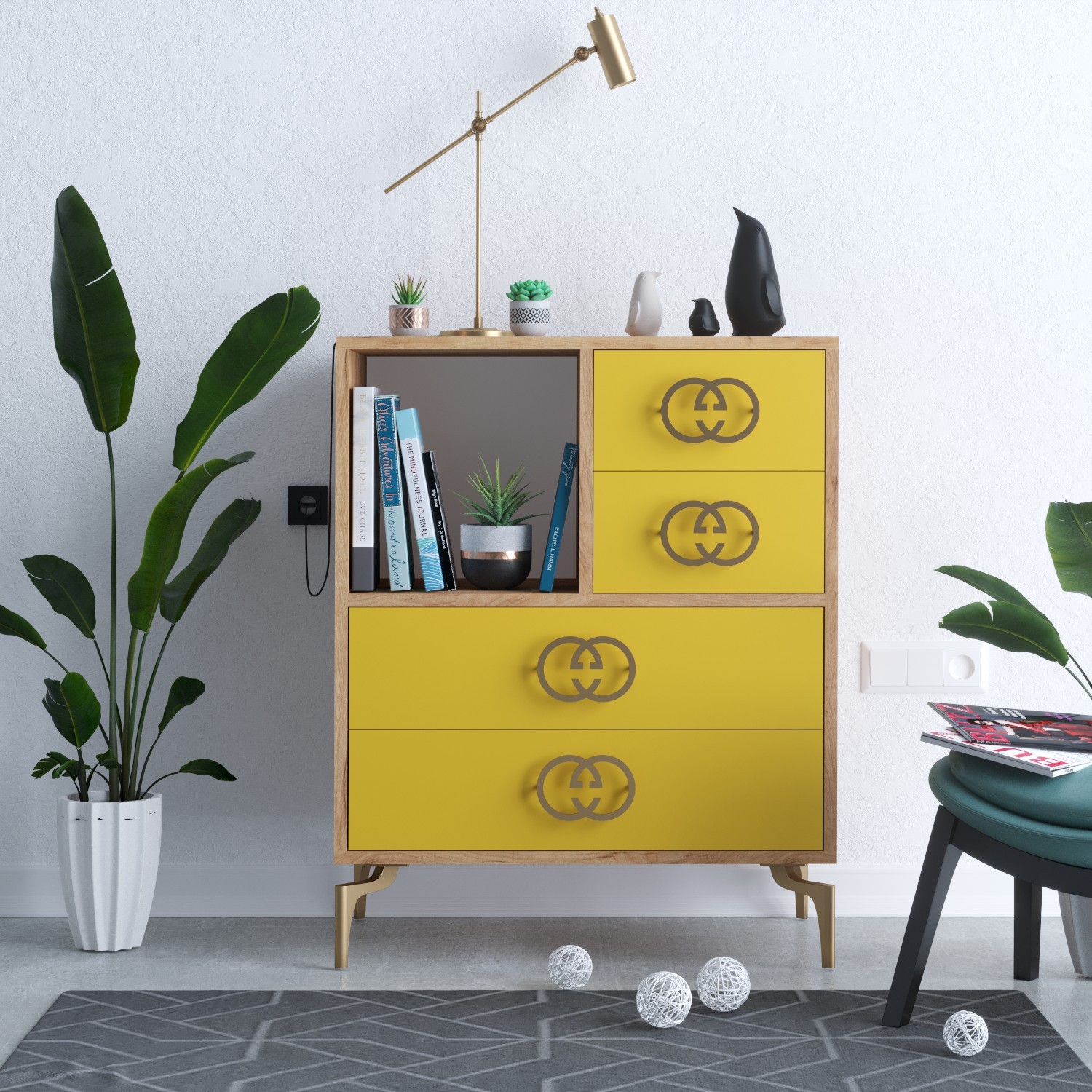 Комода Hanah Home ELIN 70x88,6x40см златно-дабова боја