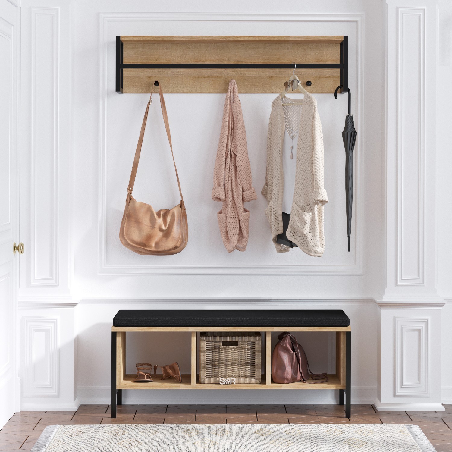 Полица за чевли Hanah Home 100x43x35cm дабово-црна