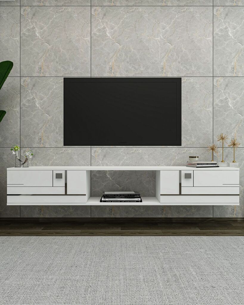 Комода за телевизор Hanah Home Aredam, 150x25,6x29,6 см, бела