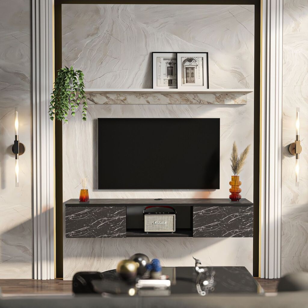 Комода за телевизор Hanah Home Elia, 140x25,6x32 см, црна