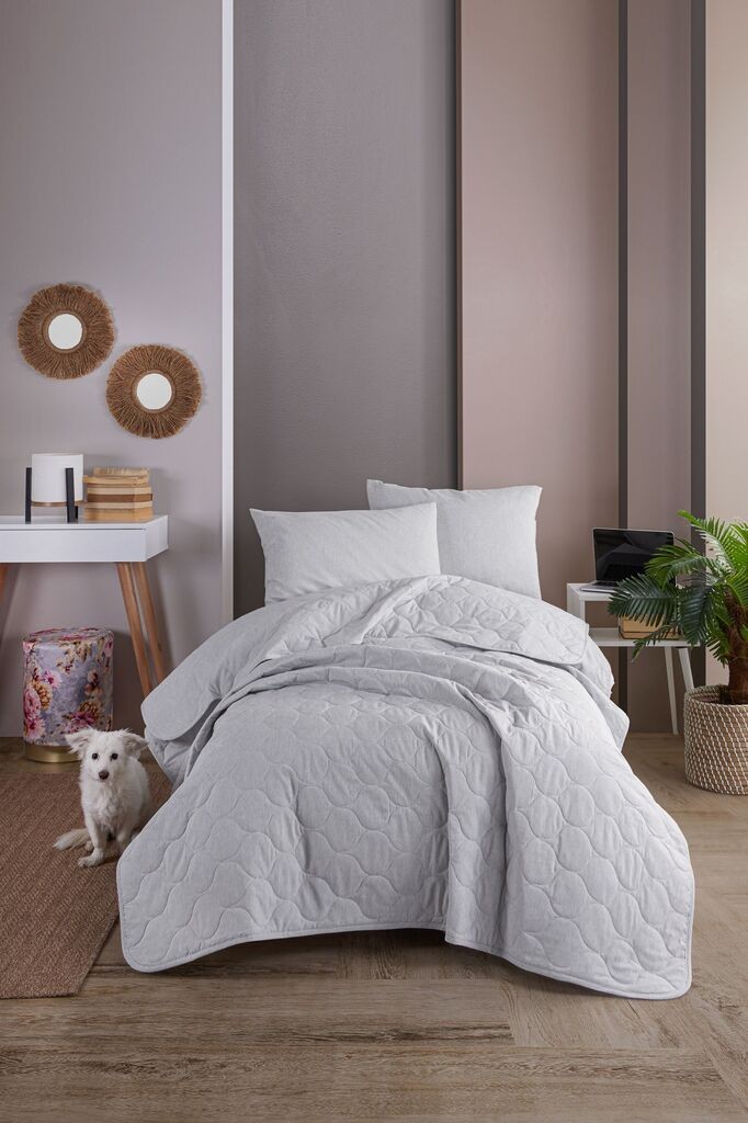 Комплет прекривка и навлака за перница L'essentiel Maison, еднобојна, 160x220 см, сива