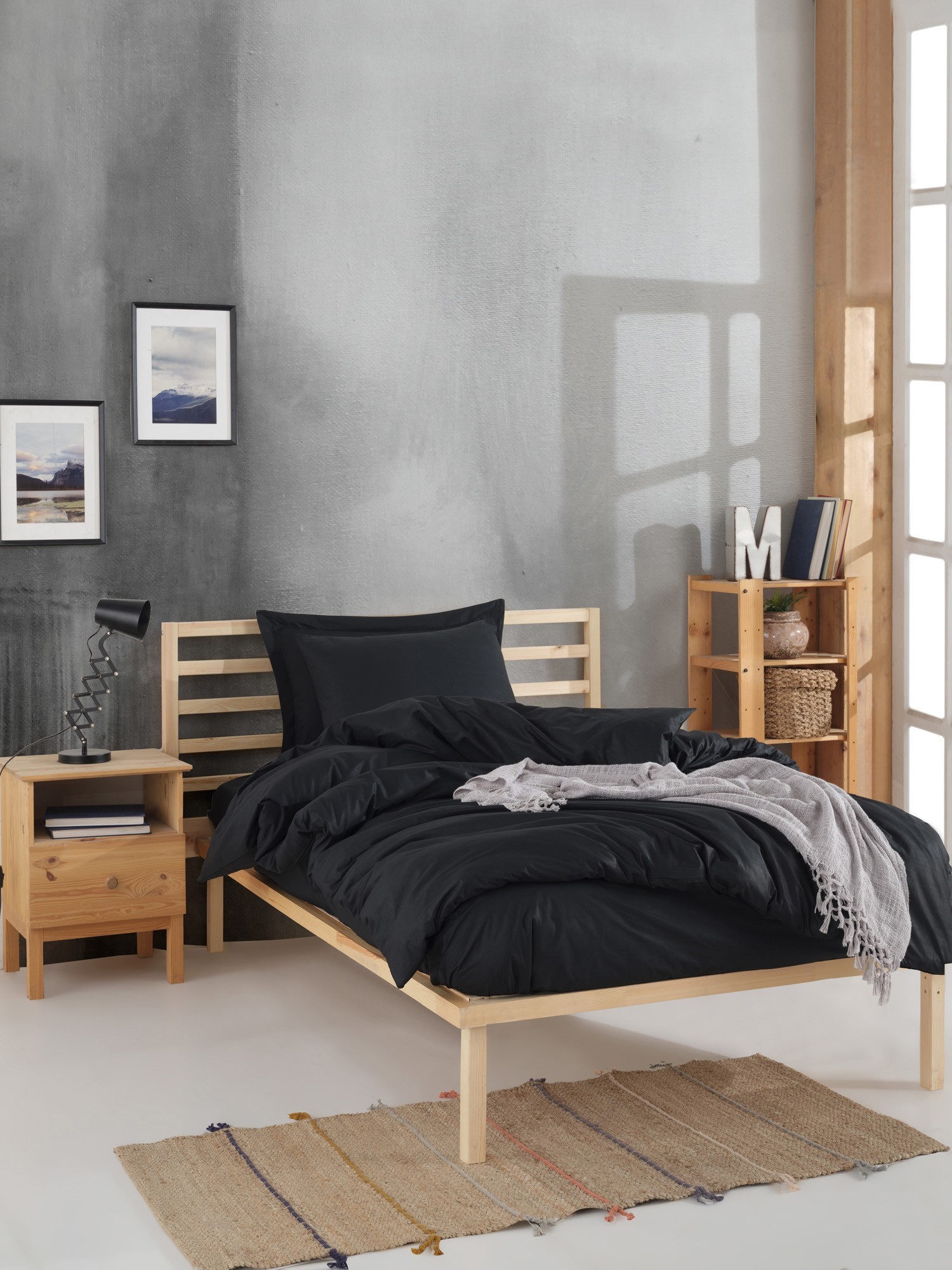 Комплет за двојна постелнина L'essentiel Maison, Fresh Color, 200x220 см, црна