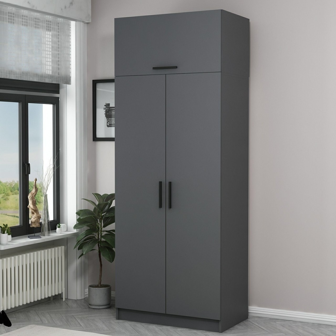 Гардеробер Hanah Home, Кејл 90x235x52 см, Антрацит