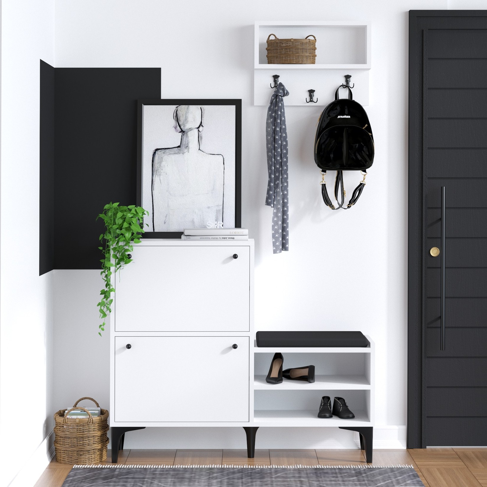 Полица за чевли Hanah Home 110x92x35 см Бело-црна