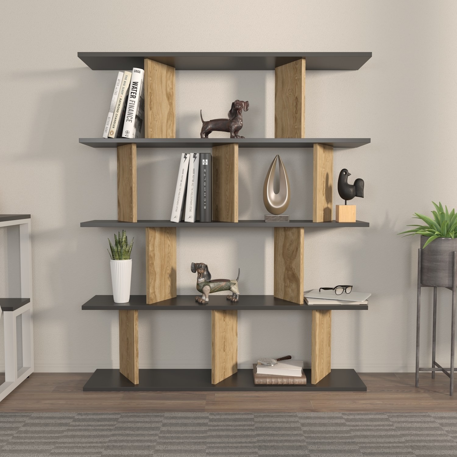 Полица Hanah Home 120x141x24.6 см црна-даб