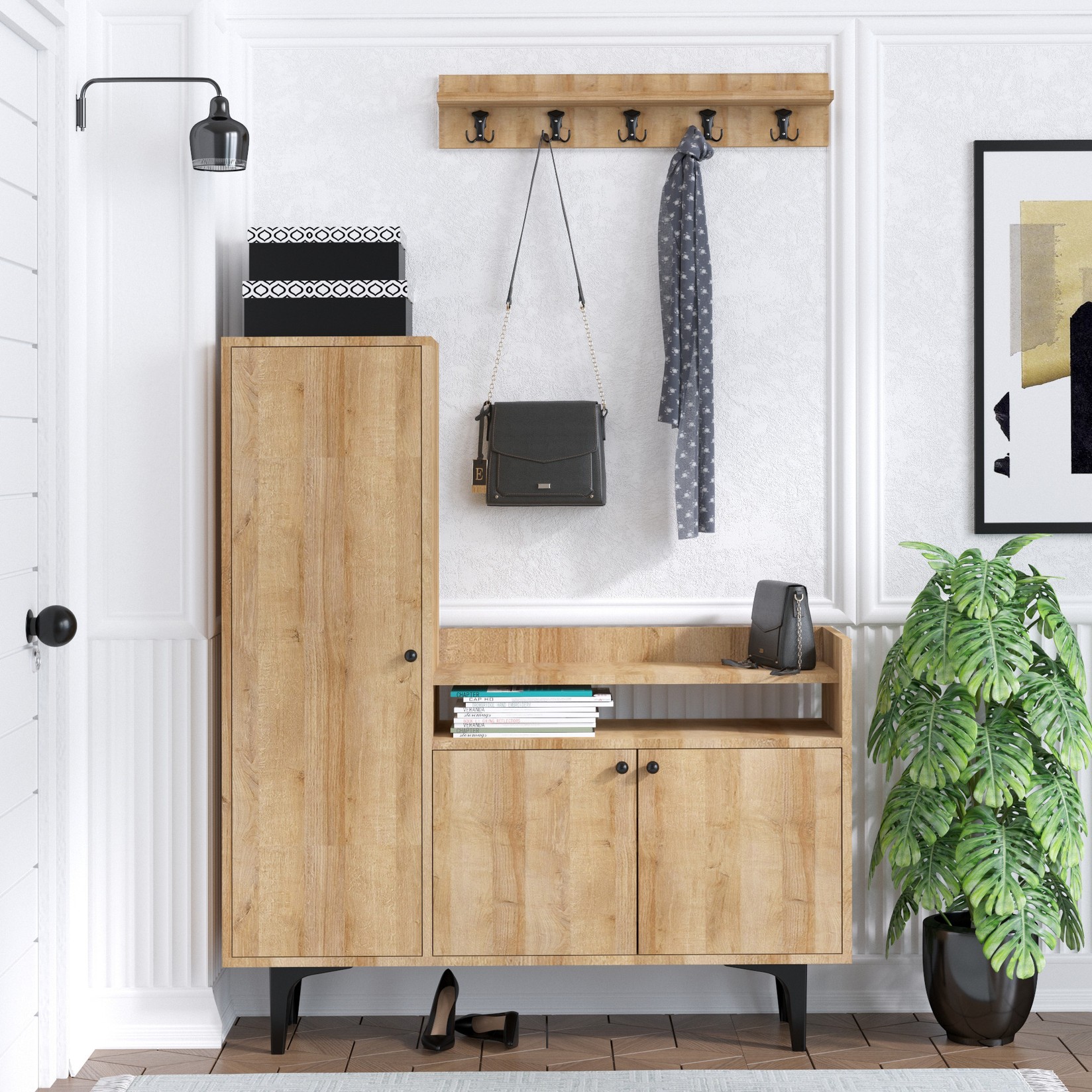 Шкафче за чевли Hanah Home 120x116x35cm дабова боја