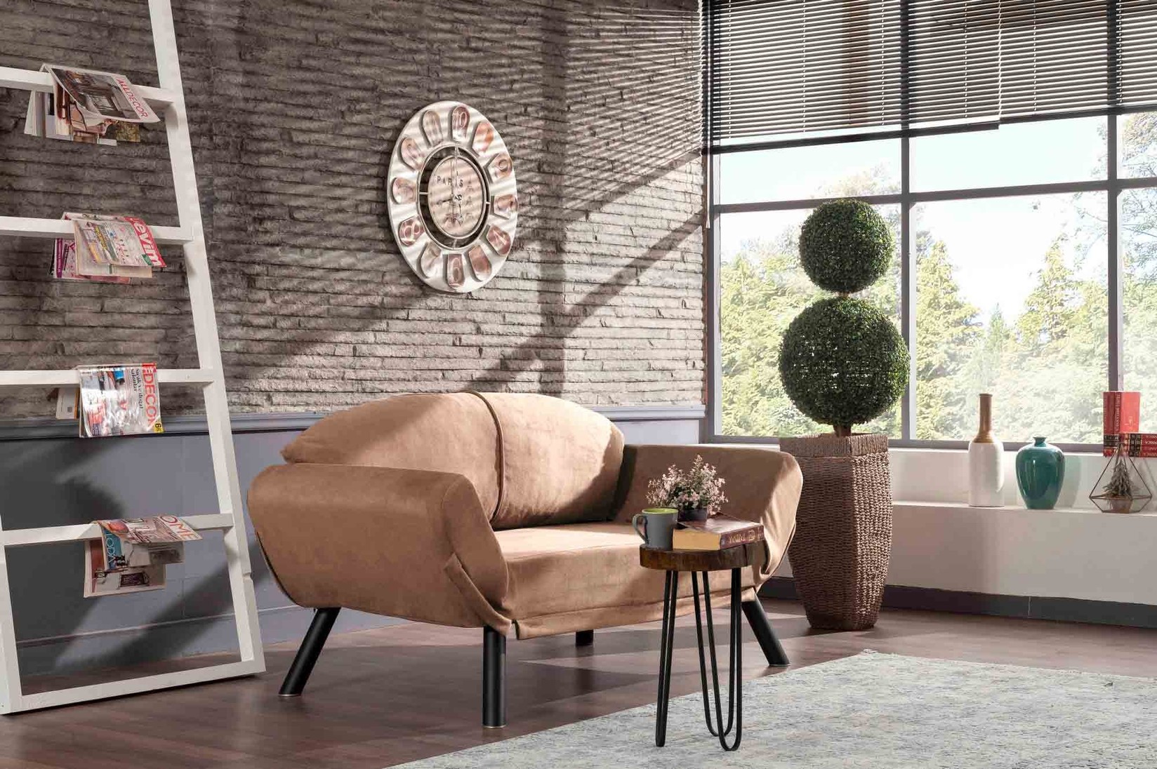 Atelier del Sofa Двосед софа на расклопување Genzo 177x87x75cm црна