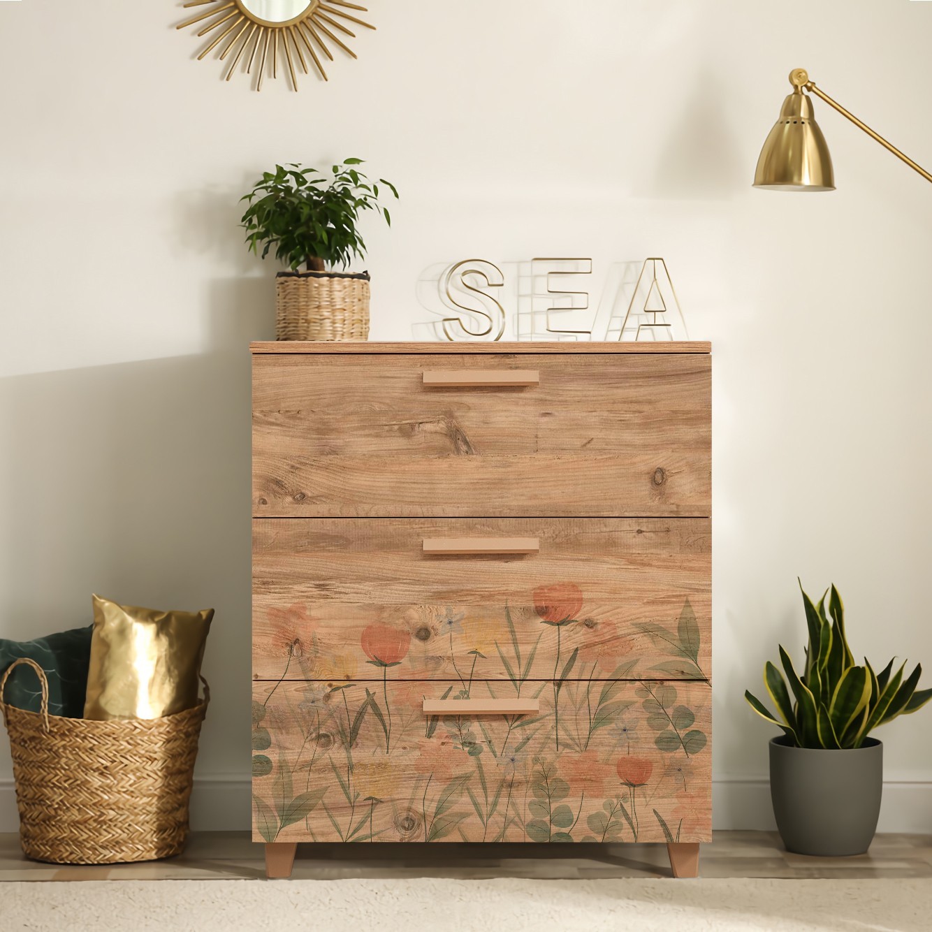 Комода Hanah Home Leva Gravis Sun 80x95x43cm беж боја